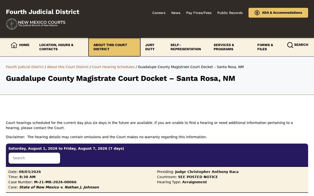 Guadalupe County Magistrate criminal court docket
